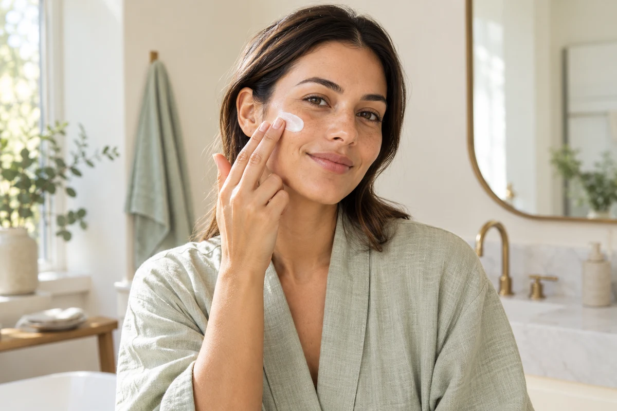 Lifestyle illustration of a woman applying skincare cream